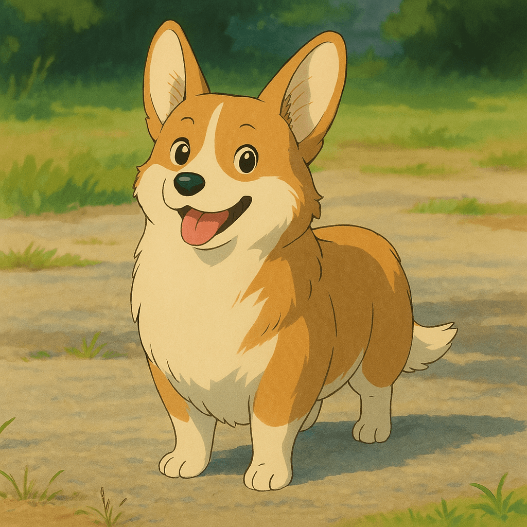 Ghibli-style transformed photo of a dog